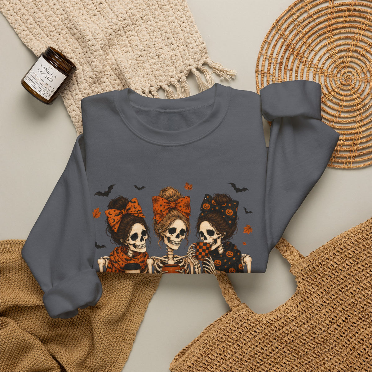 Skeleton Sisters Crewneck Sweatshirt — Halloween Day of the Dead Gothic Graphic