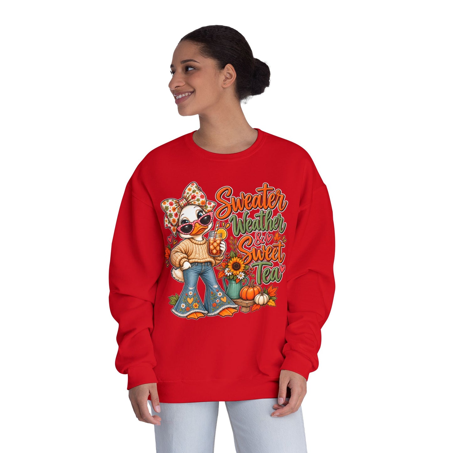Fall Sweater Weather Crewneck Sweatshirt – Cute Pumpkin & Sunflower Graphic