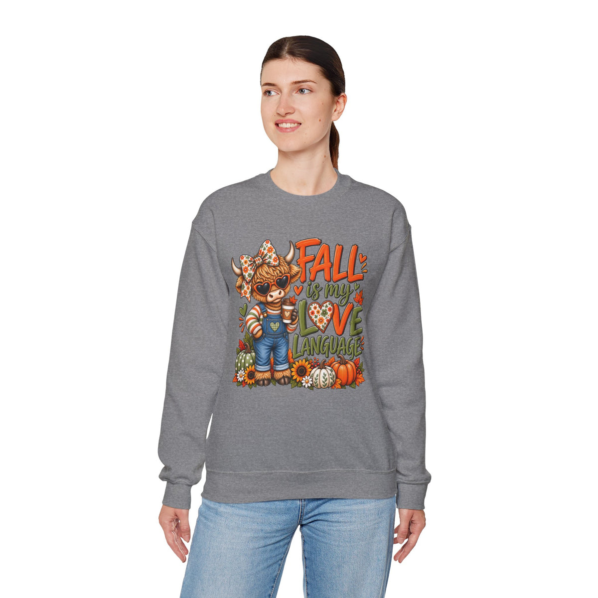 Fall Is My Love Language Sweatshirt — Cute Autumn Cow Graphic Crewneck