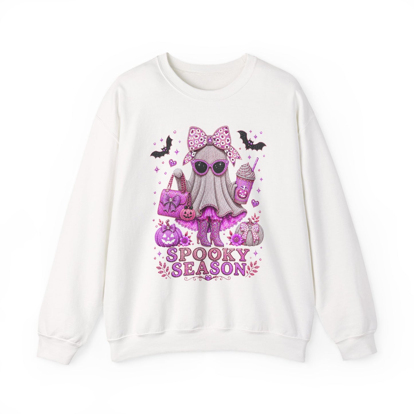 Spooky Season Ghost Crewneck Sweatshirt — Cute Pink Halloween Graphic