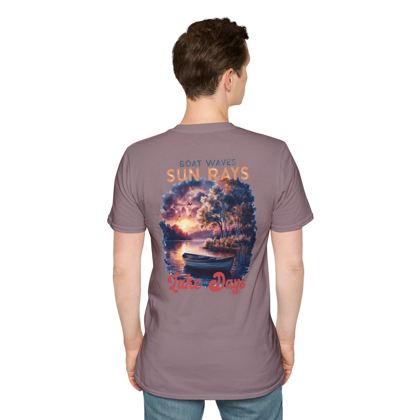 Lake Days Sunset Boat T-Shirt — Boat, Waves & Sun Rays