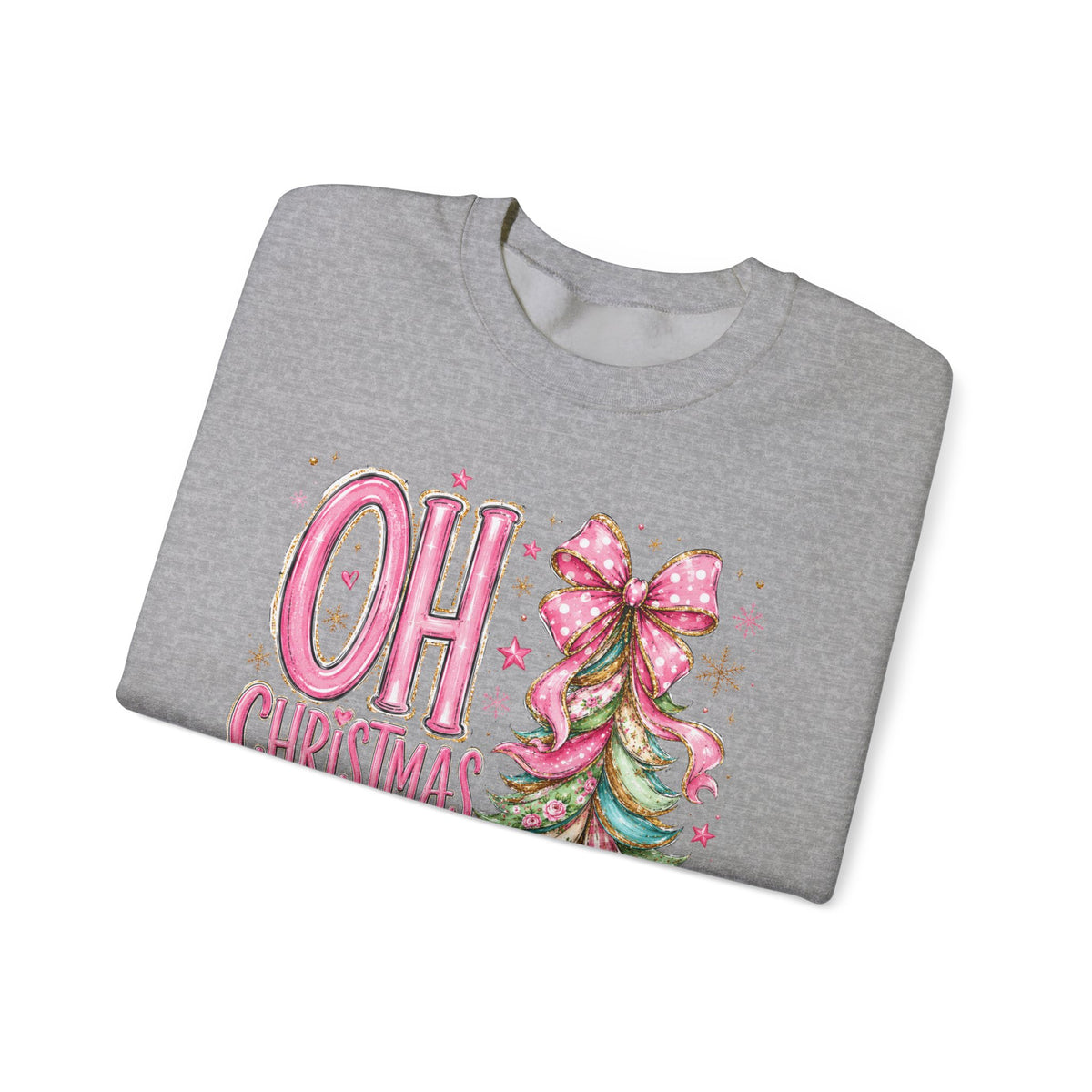 Oh Christmas Tree Sweatshirt | Pink Bow Christmas Crewneck for Women | Girly Holiday Graphic Sweatshirt