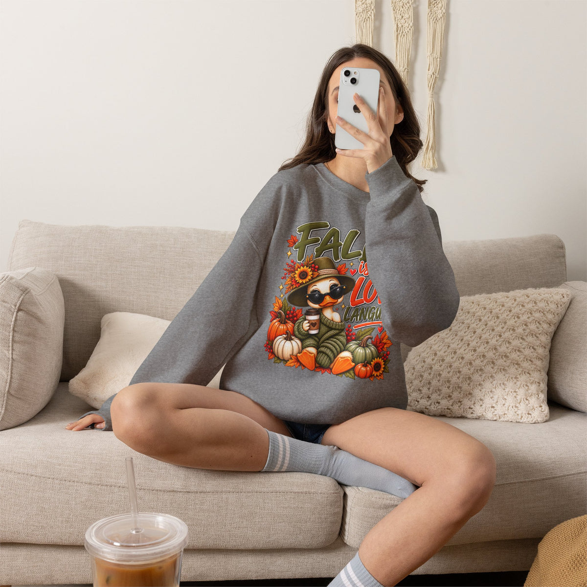 Fall Is My Love Language Sweatshirt — Cute Duck & Pumpkin Autumn Crewneck