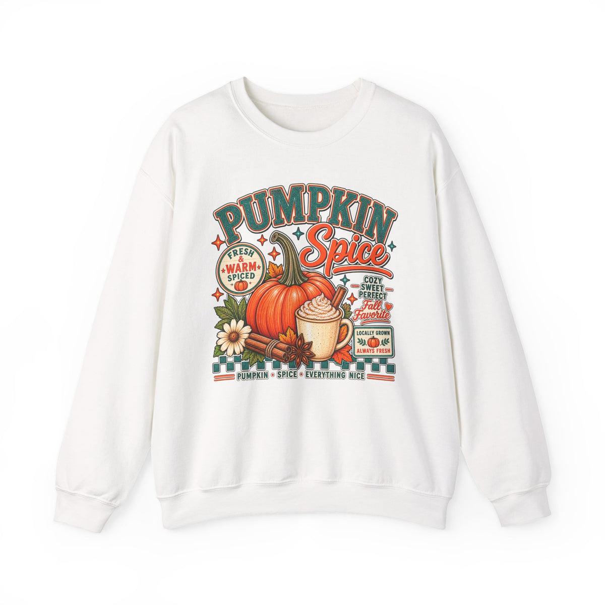 Pumpkin Spice Crewneck Sweatshirt — Cozy Fall Pumpkin Latte Graphic