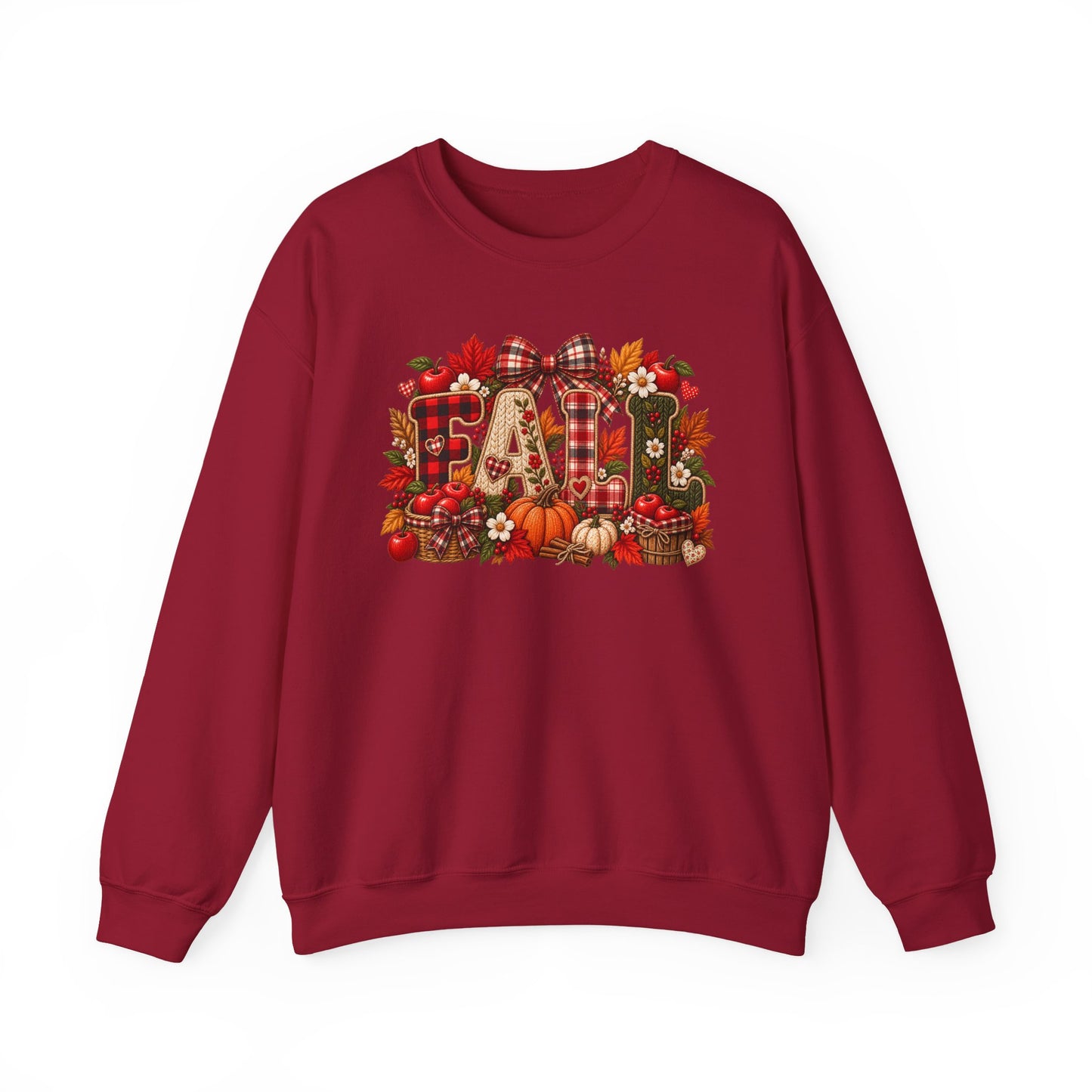 Fall Farmhouse Crewneck Sweatshirt — Pumpkin, Plaid & Autumn Decor Graphic