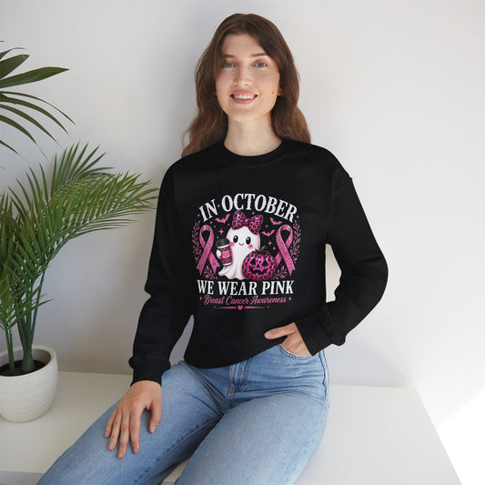 Breast Cancer Awareness Sweatshirt — "In October We Wear Pink" Cute Unicorn Design