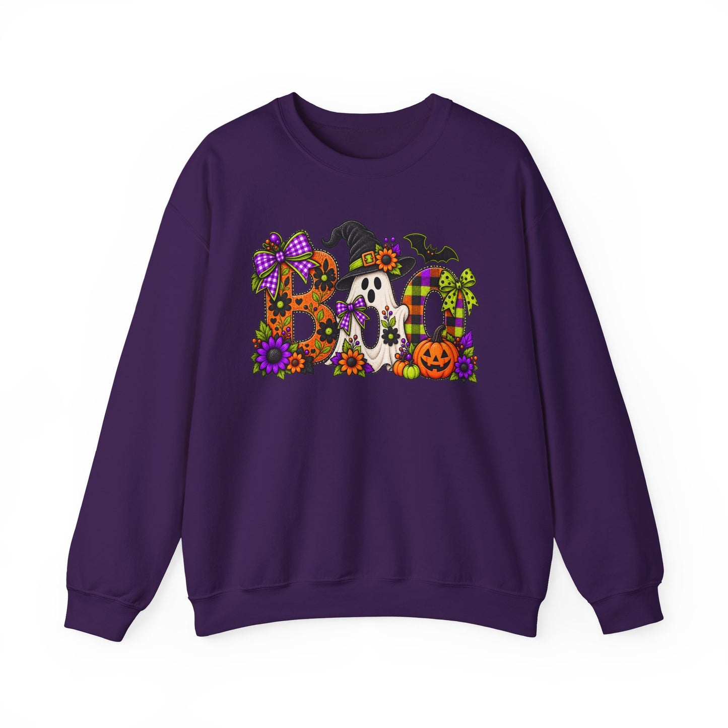 Halloween "BOO!" Crewneck Sweatshirt — Cute Spooky Ghost & Pumpkin Pullover