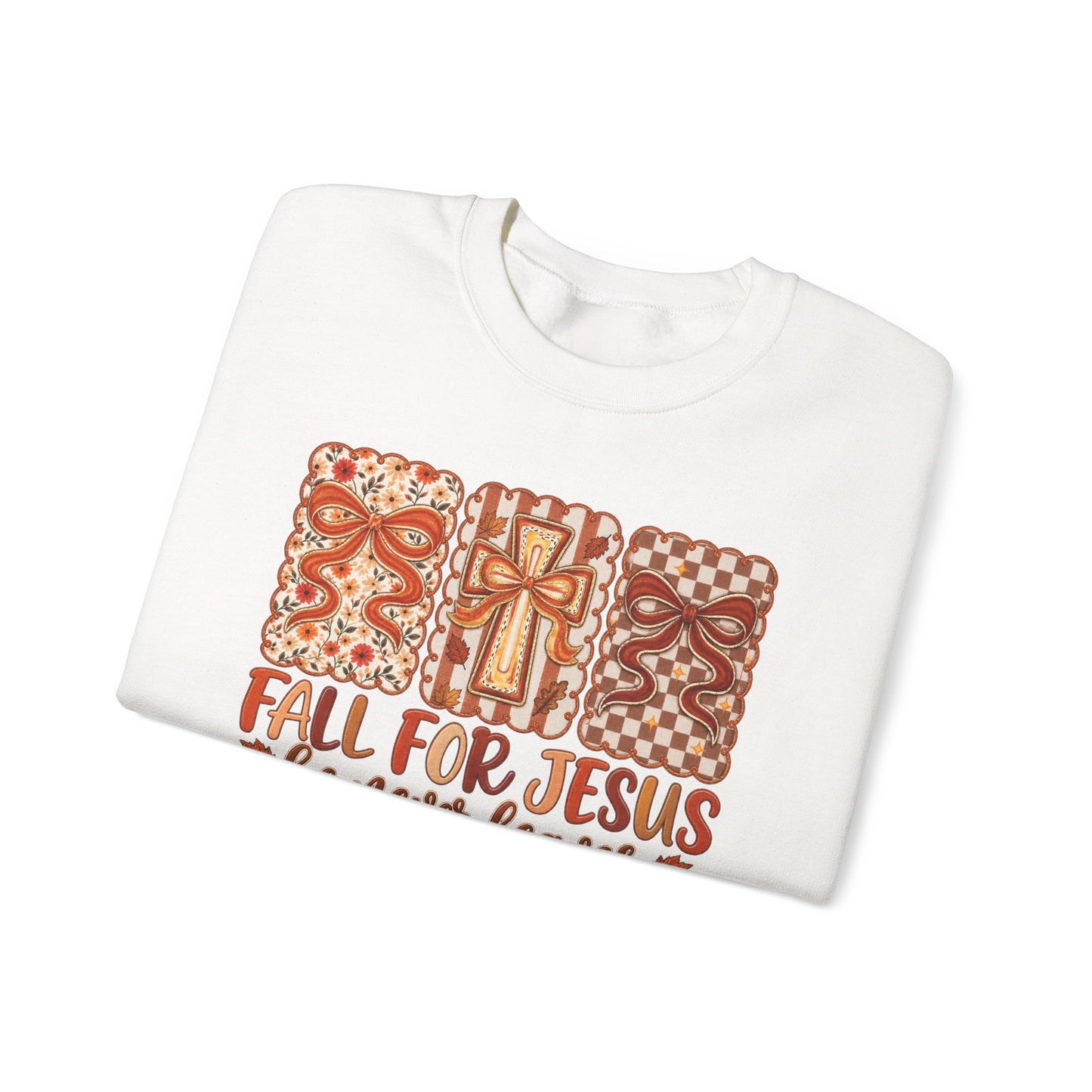 Crewneck Sweatshirt — Fall For Jesus Graphic, Autumn Leaves Faith Sweatshirt