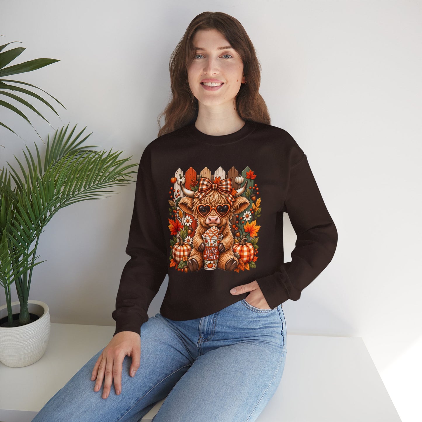 Cute Fall Cow Pumpkin Patch Sweatshirt — Cozy Autumn Crewneck