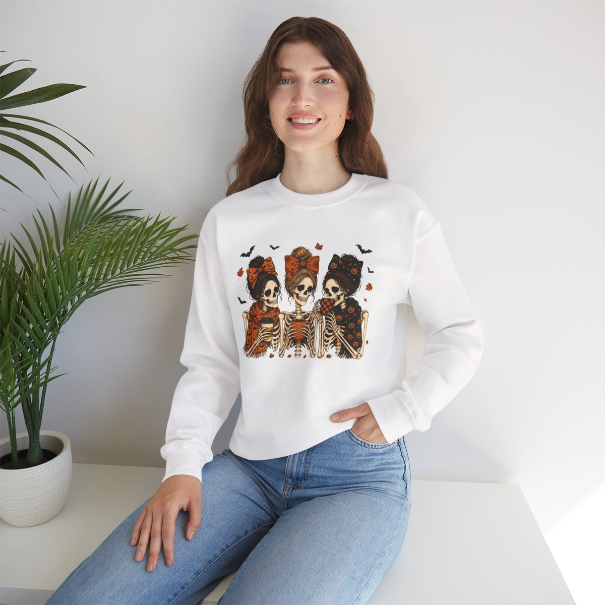 Skeleton Sisters Crewneck Sweatshirt — Halloween Day of the Dead Gothic Graphic
