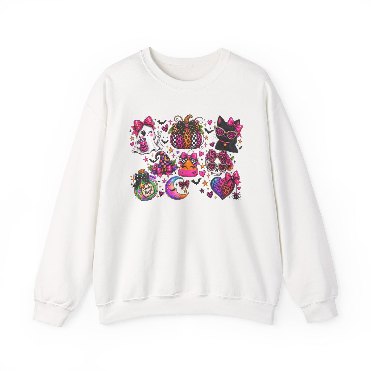 Halloween Cat & Pumpkin Crewneck Sweatshirt — Colorful Spooky Cute Design