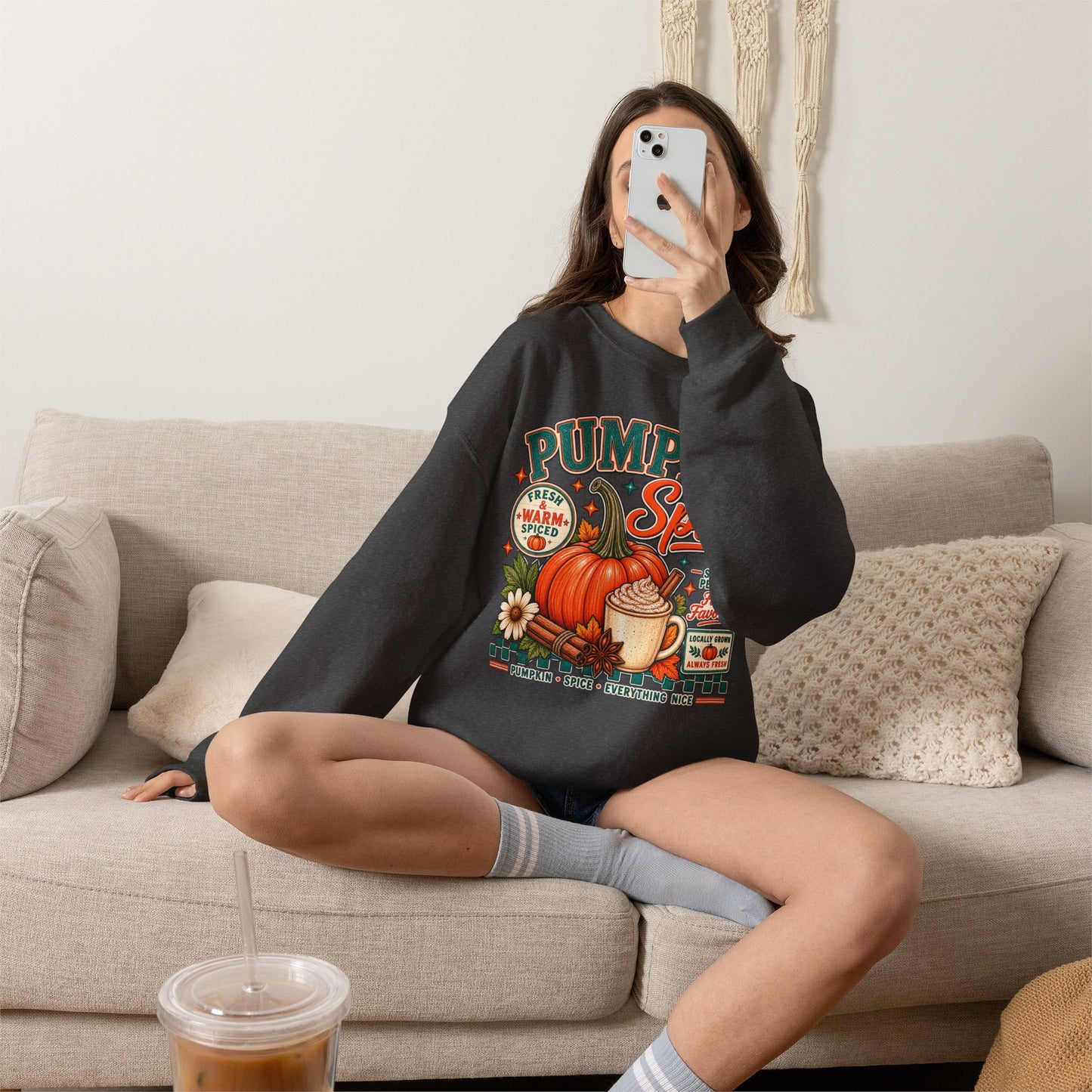 Pumpkin Spice Fall Sweatshirt — Cozy Pumpkin Latte Autumn Graphic