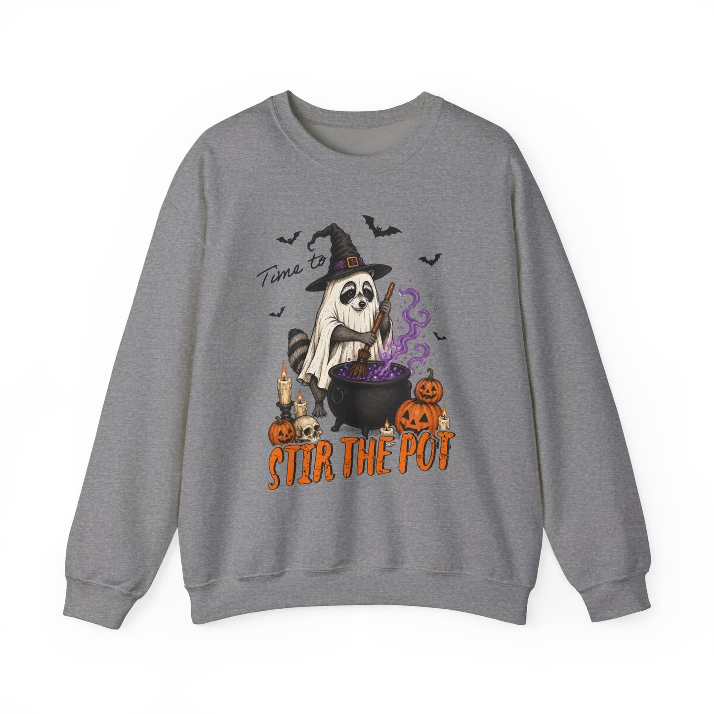 Sweatshirt — "Stir the Pot" Witch Raccoon Halloween Crewneck