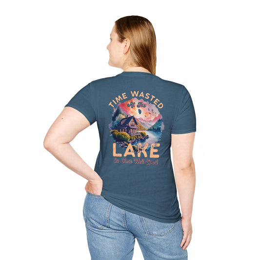 Lake Cabin T-Shirt — "Time Wasted at the Lake Is Time Well Spent"