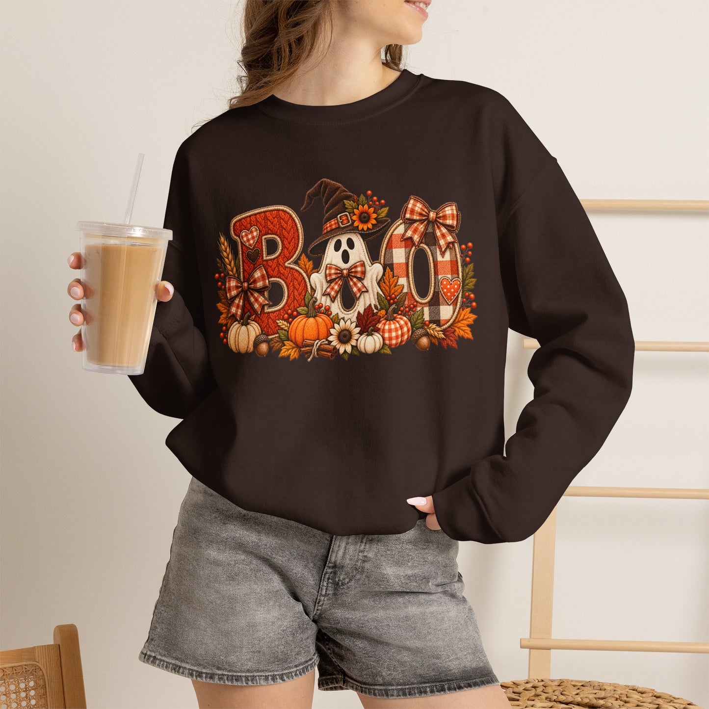 Halloween 'Boo' Crewneck Sweatshirt — Cute Autumn Ghost Pumpkin Design