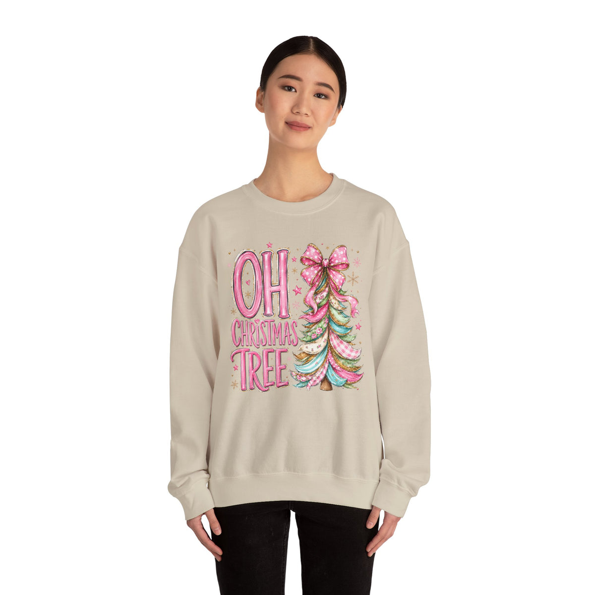 Oh Christmas Tree Sweatshirt | Pink Bow Christmas Crewneck for Women | Girly Holiday Graphic Sweatshirt