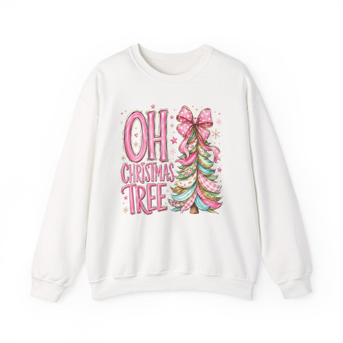Oh Christmas Tree Sweatshirt | Pink Bow Christmas Crewneck for Women | Girly Holiday Graphic Sweatshirt