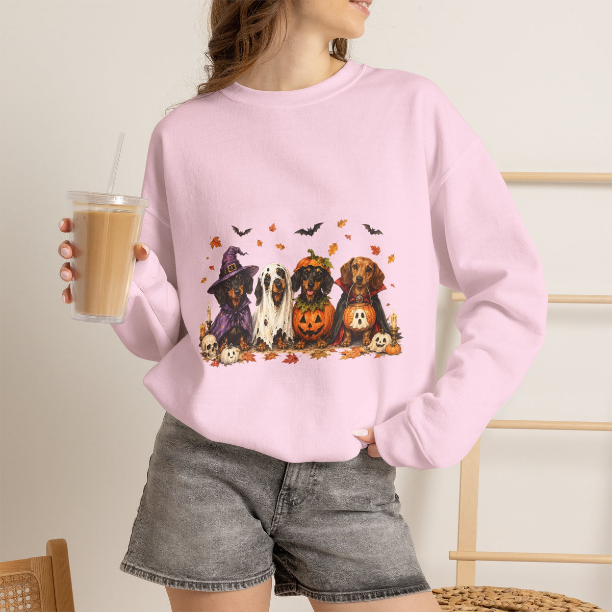 Halloween Dogs Crewneck Sweatshirt — Cute Pups in Witch Hats & Jack‑o’‑Lanterns