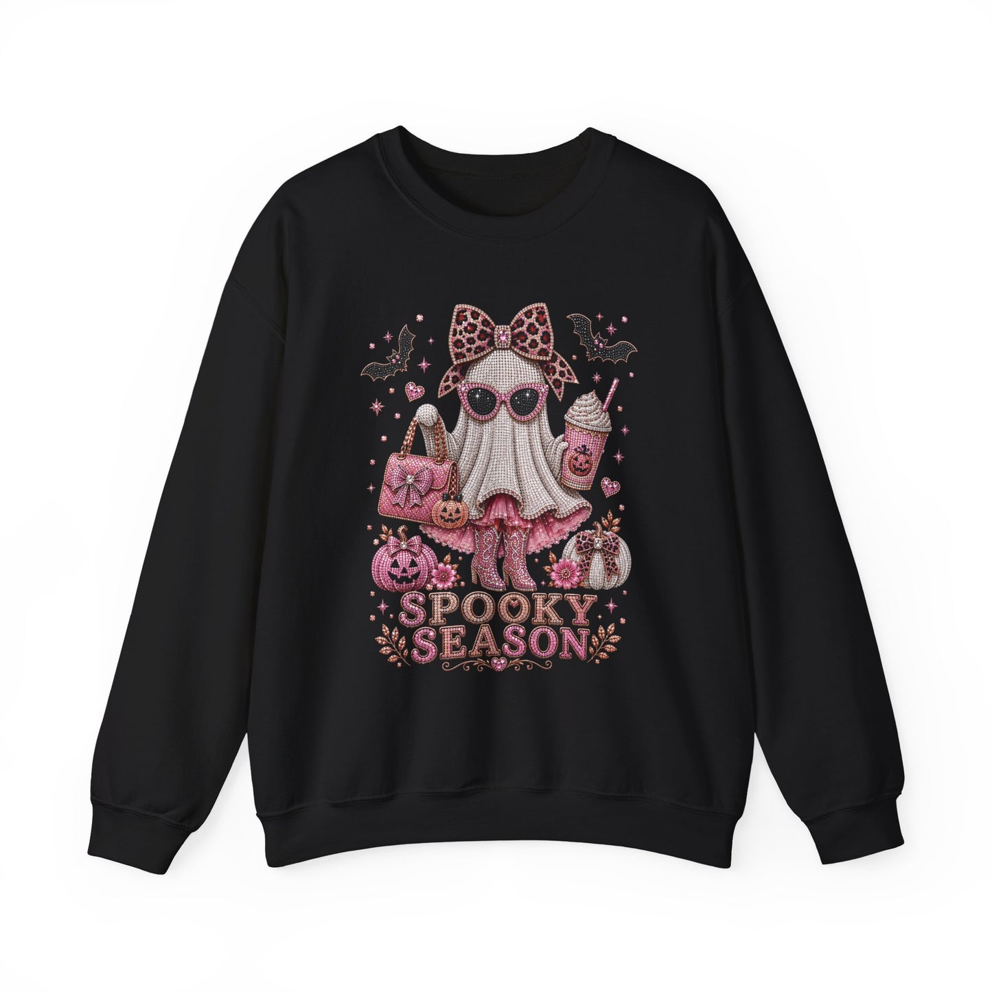 Spooky Season Ghost Crewneck Sweatshirt — Cute Pink Halloween Graphic