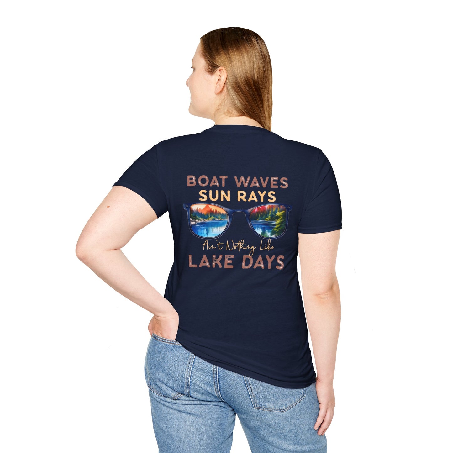 Lake View Sunglasses Tee — Boat, Waves & Sun Rays T-Shirt