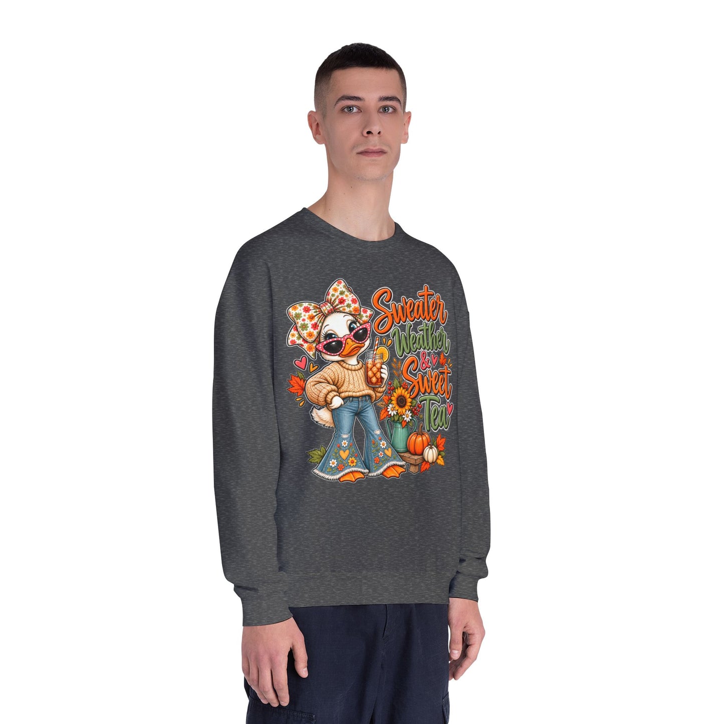 Fall Sweater Weather Crewneck Sweatshirt – Cute Pumpkin & Sunflower Graphic
