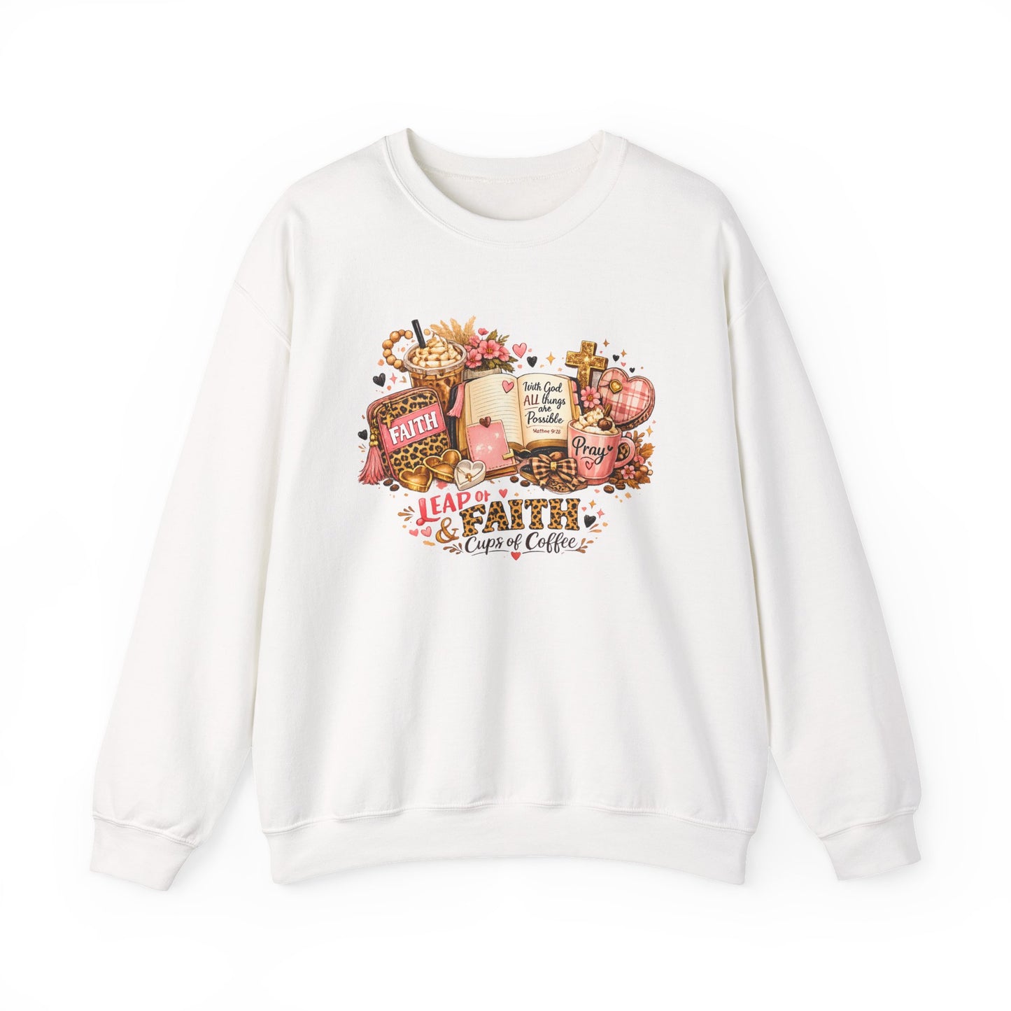 Faith & Coffee Crewneck Sweatshirt — 'Leap of Faith' Christian Cozy Pullover
