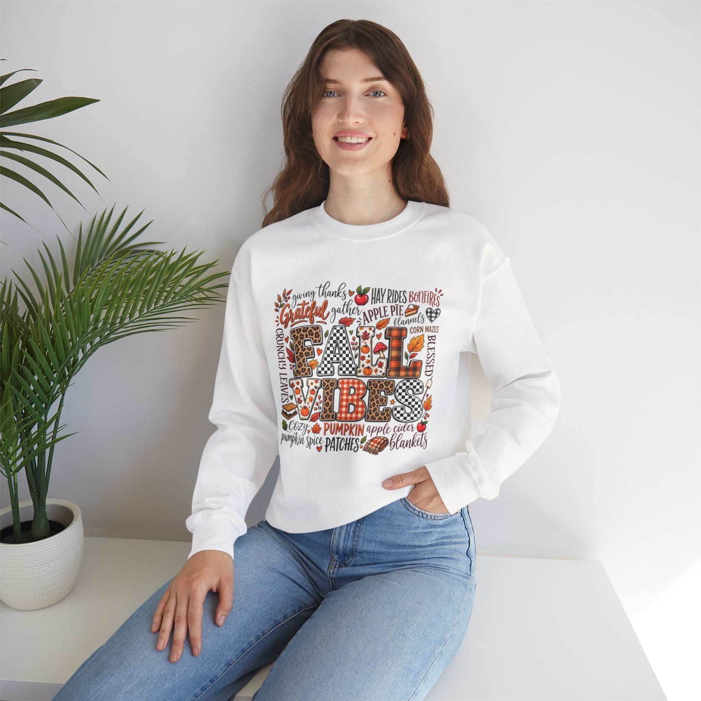 Fall Vibes sweatshirt | Autumn Pumpkin Leaves Cozy Season Crewneck