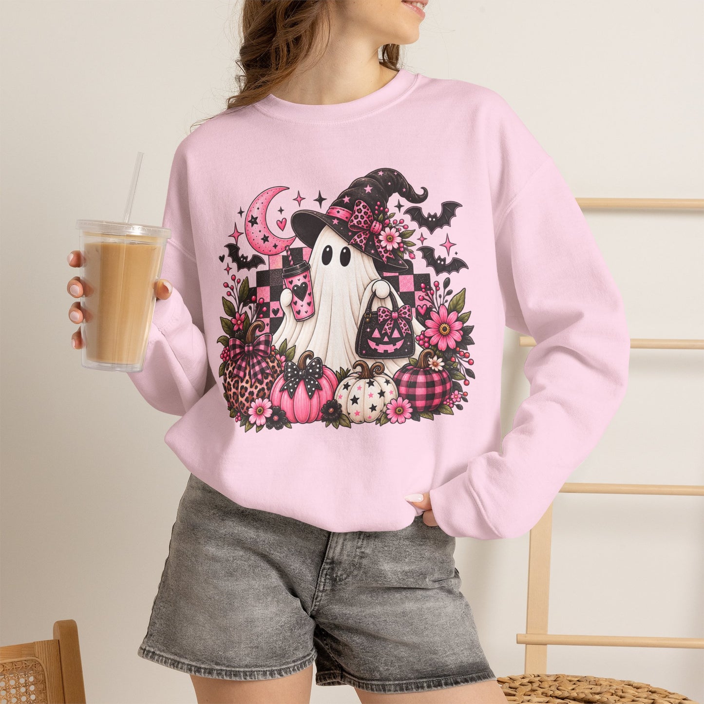 Ghost Witch Sweatshirt – Cute Pink Halloween Crewneck