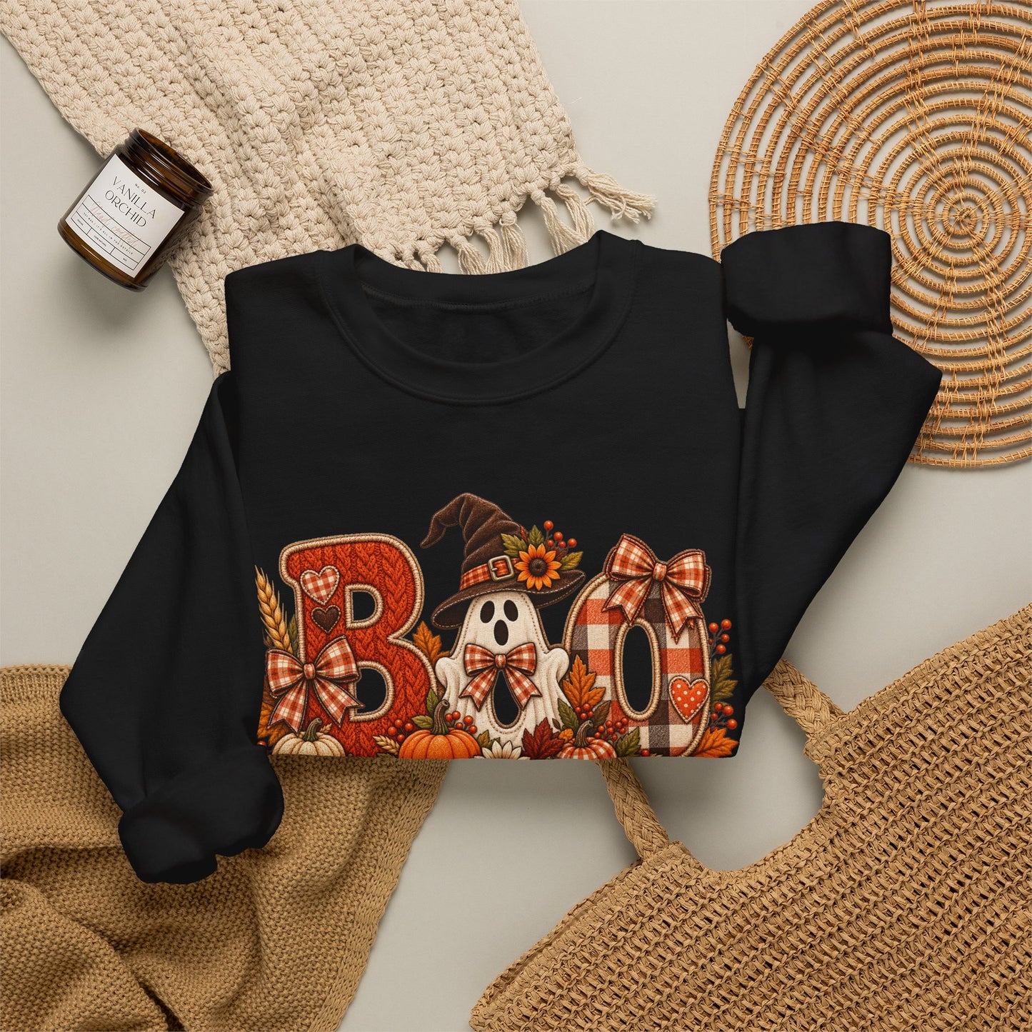 Halloween 'Boo' Crewneck Sweatshirt — Cute Autumn Ghost Pumpkin Design