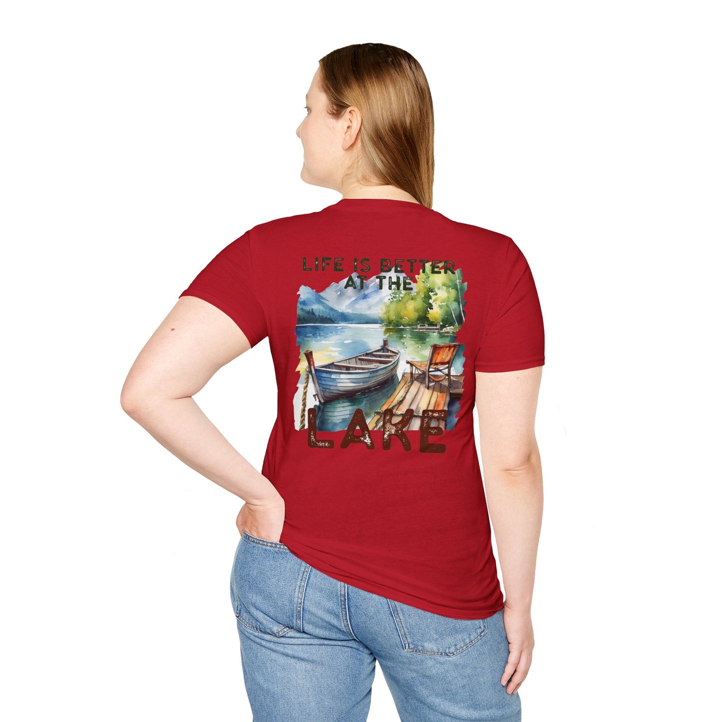 Lake Life T-Shirt — "Life Is Better at the Lake" Boat, Dock & Rocking Chair Design