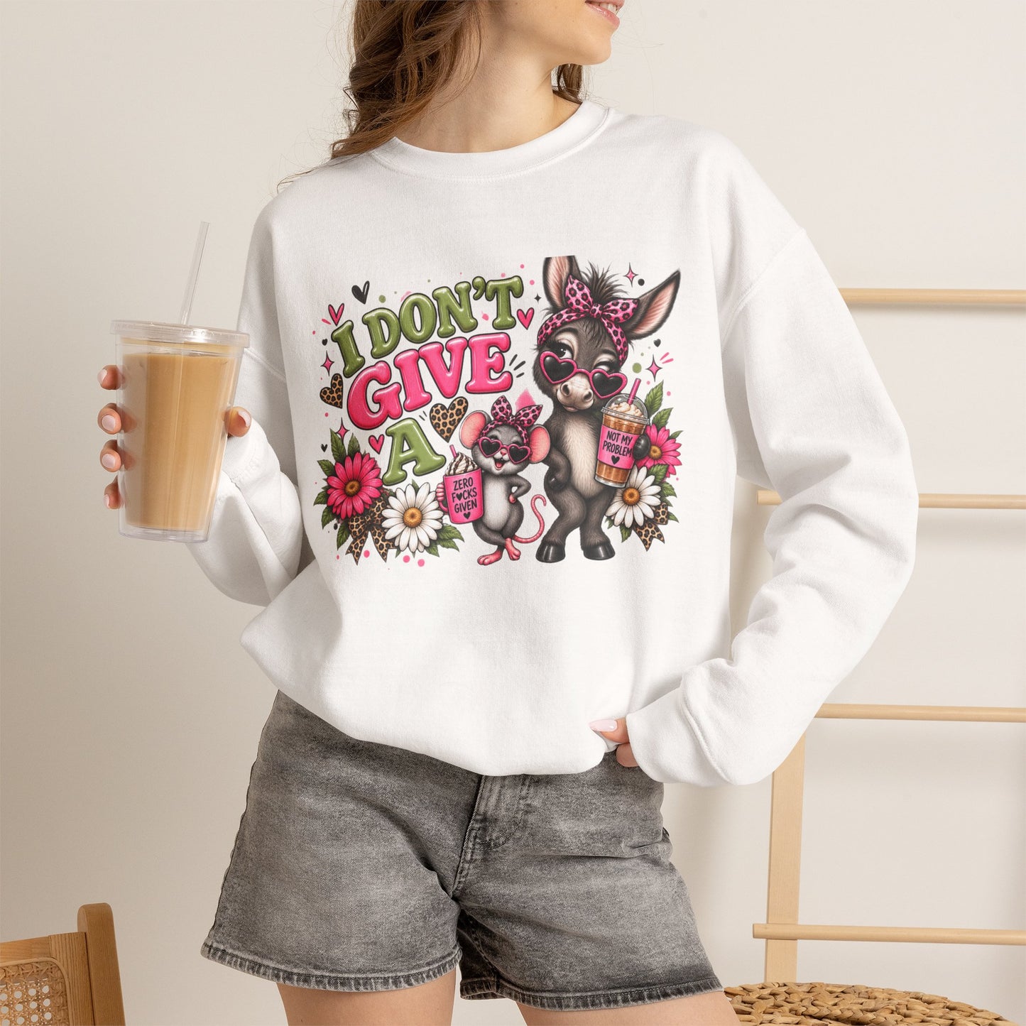 Cute Don’t Give A — Mouse & Donkey Graphic Sweatshirt