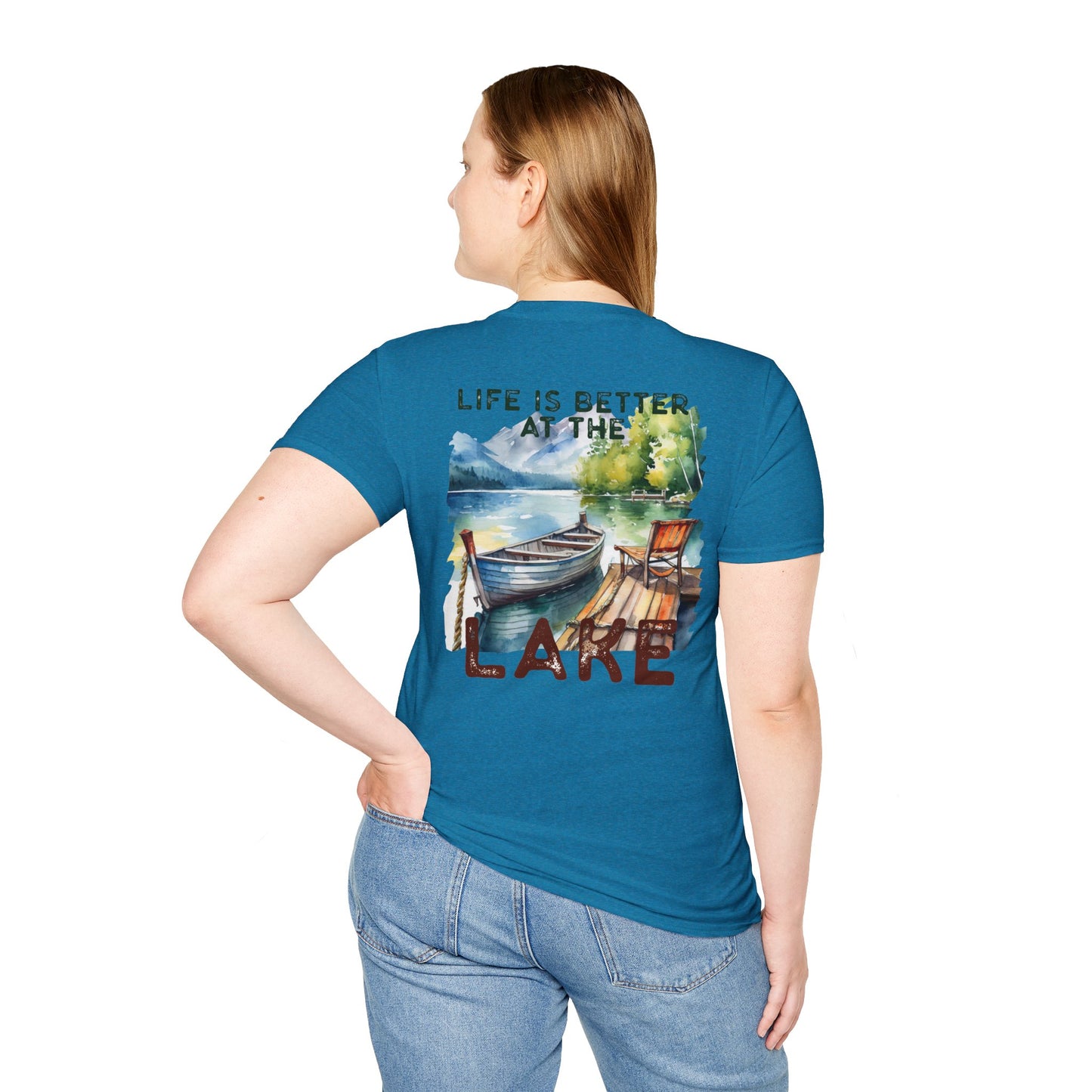Lake Life T-Shirt — "Life Is Better at the Lake" Boat, Dock & Rocking Chair Design