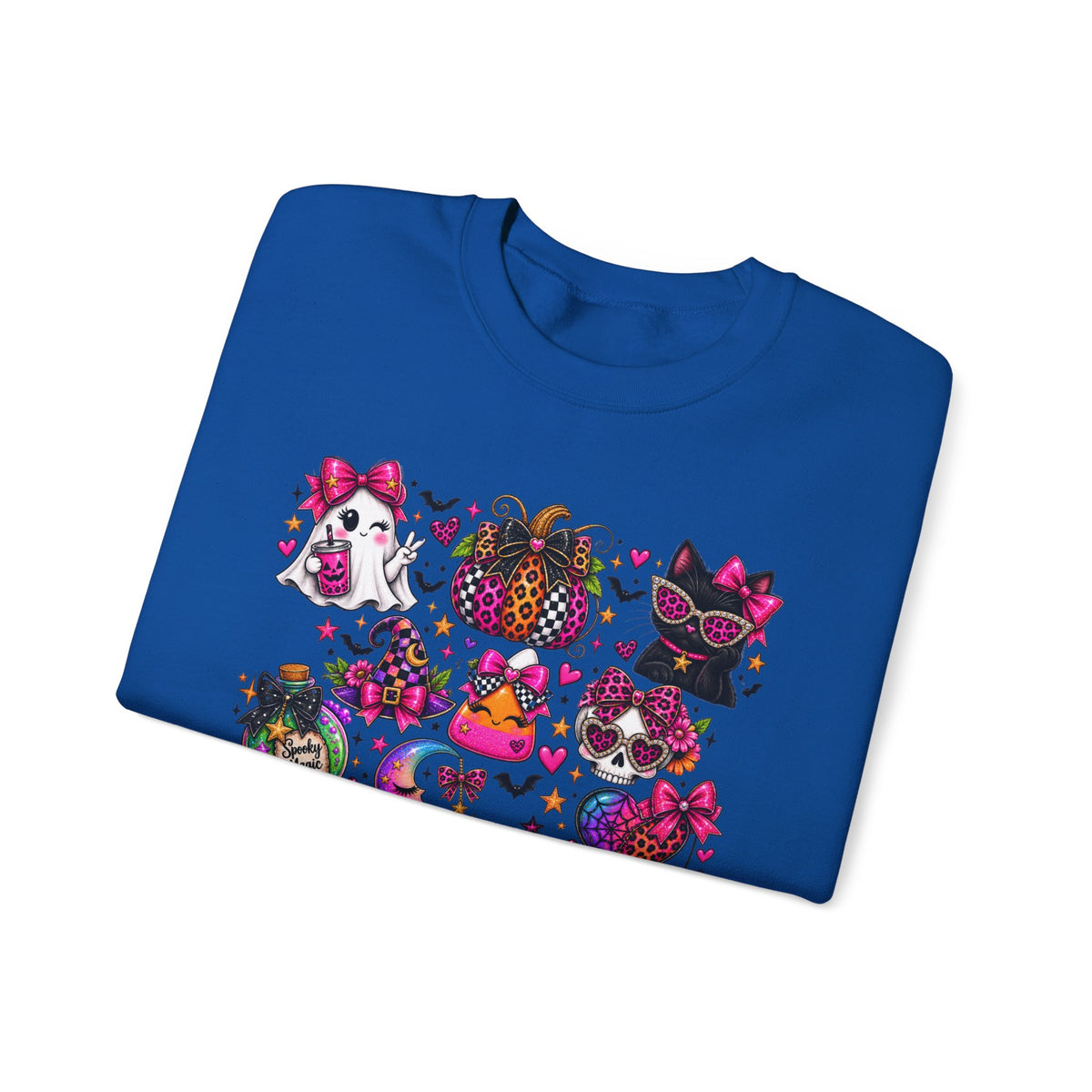 Halloween Cat & Pumpkin Crewneck Sweatshirt — Colorful Spooky Cute Design