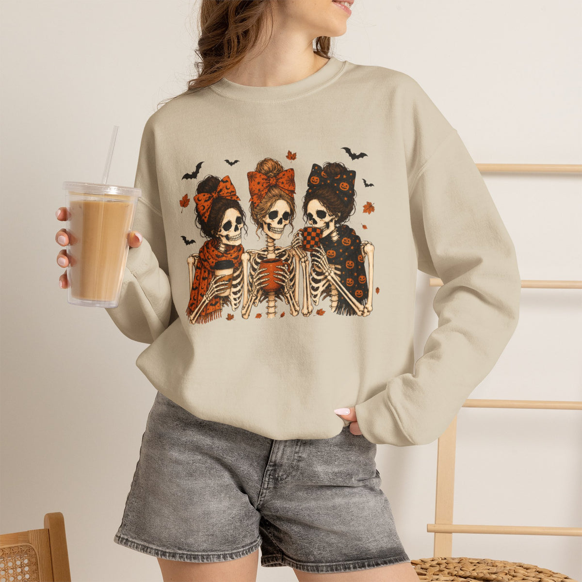 Skeleton Sisters Crewneck Sweatshirt — Halloween Day of the Dead Gothic Graphic