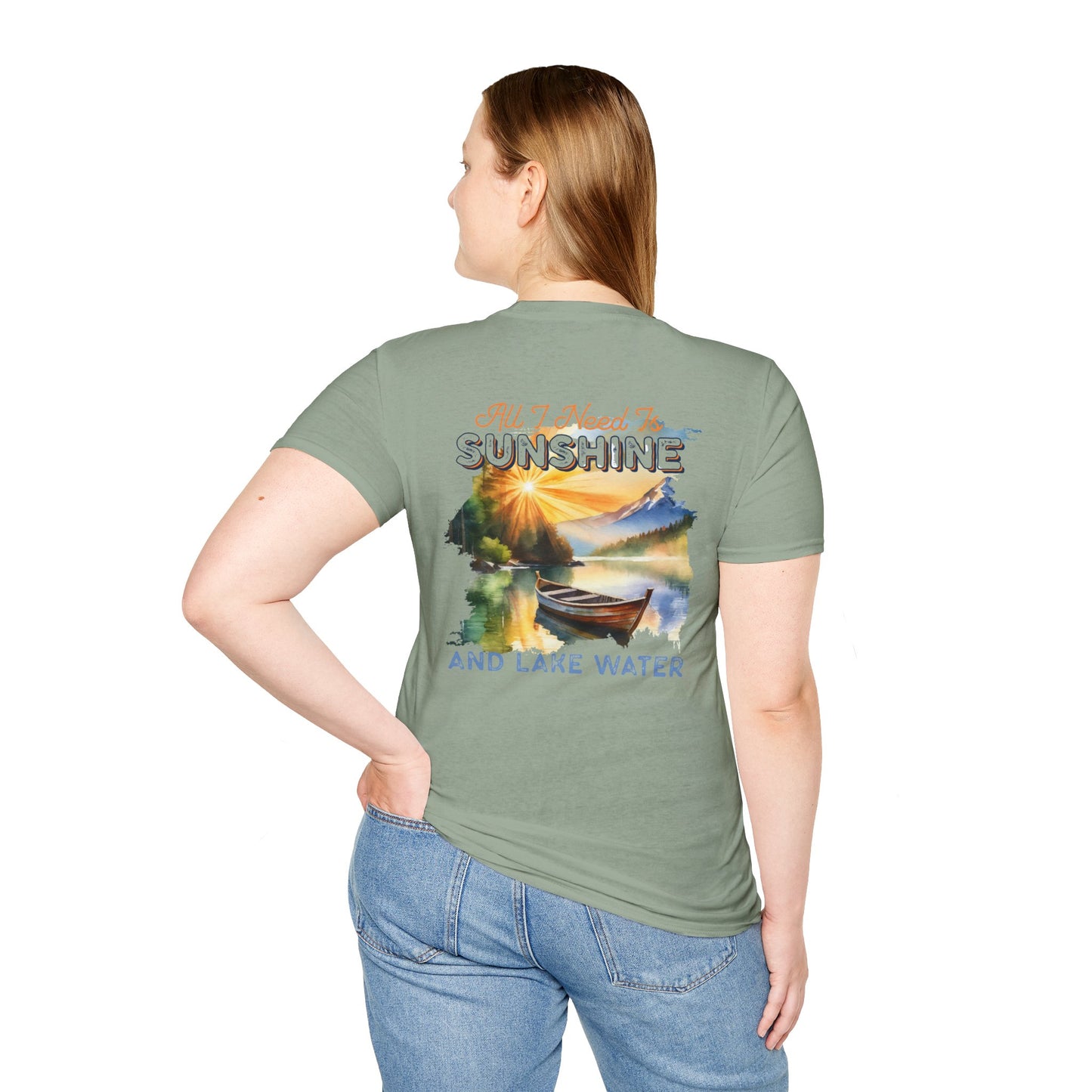 Sunshine & Lake Water Sunset T-Shirt — Boat on Lake View