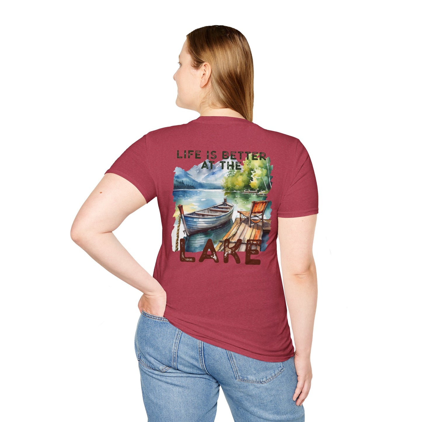 Lake Life T-Shirt — "Life Is Better at the Lake" Boat, Dock & Rocking Chair Design