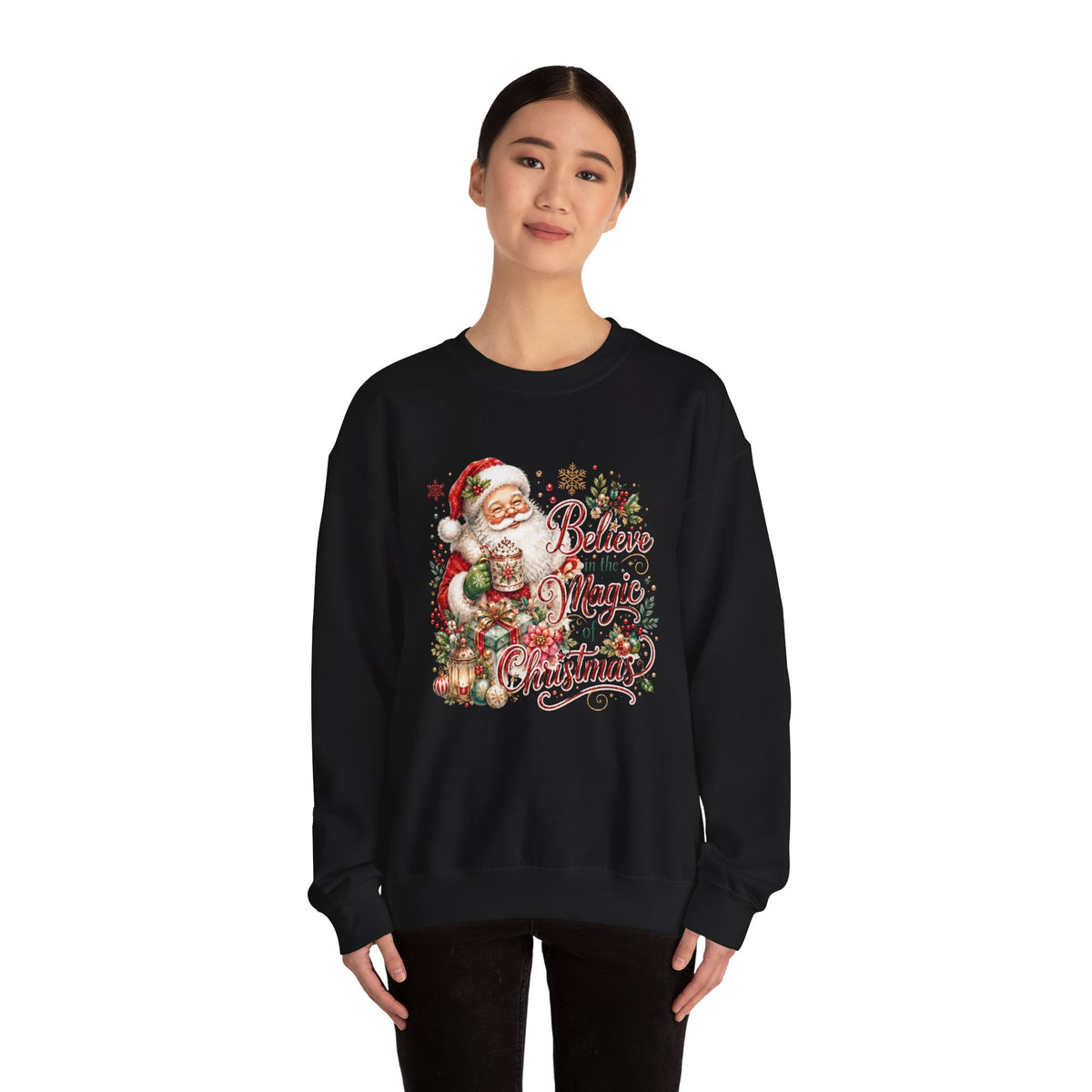 Believe in the Magic of Christmas Sweatshirt | Vintage Santa Christmas Crewneck for Women