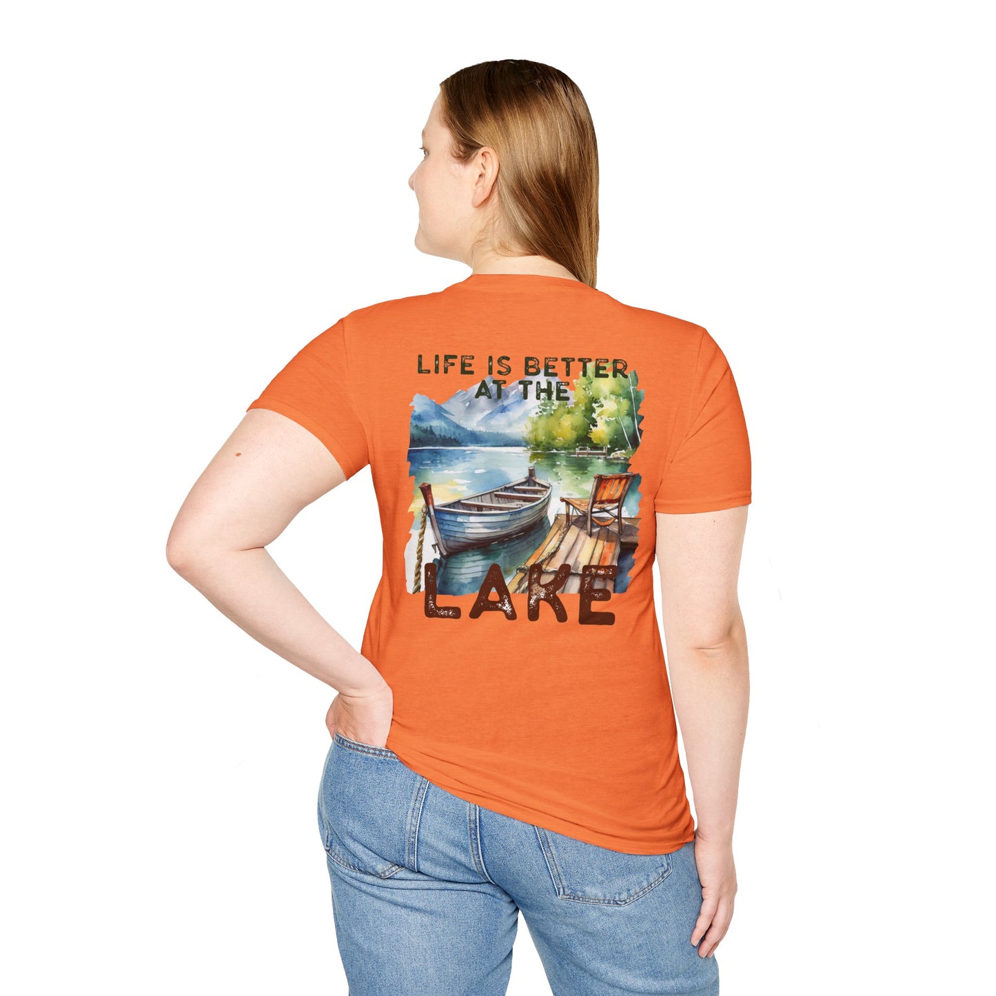 Lake Life T-Shirt — "Life Is Better at the Lake" Boat, Dock & Rocking Chair Design