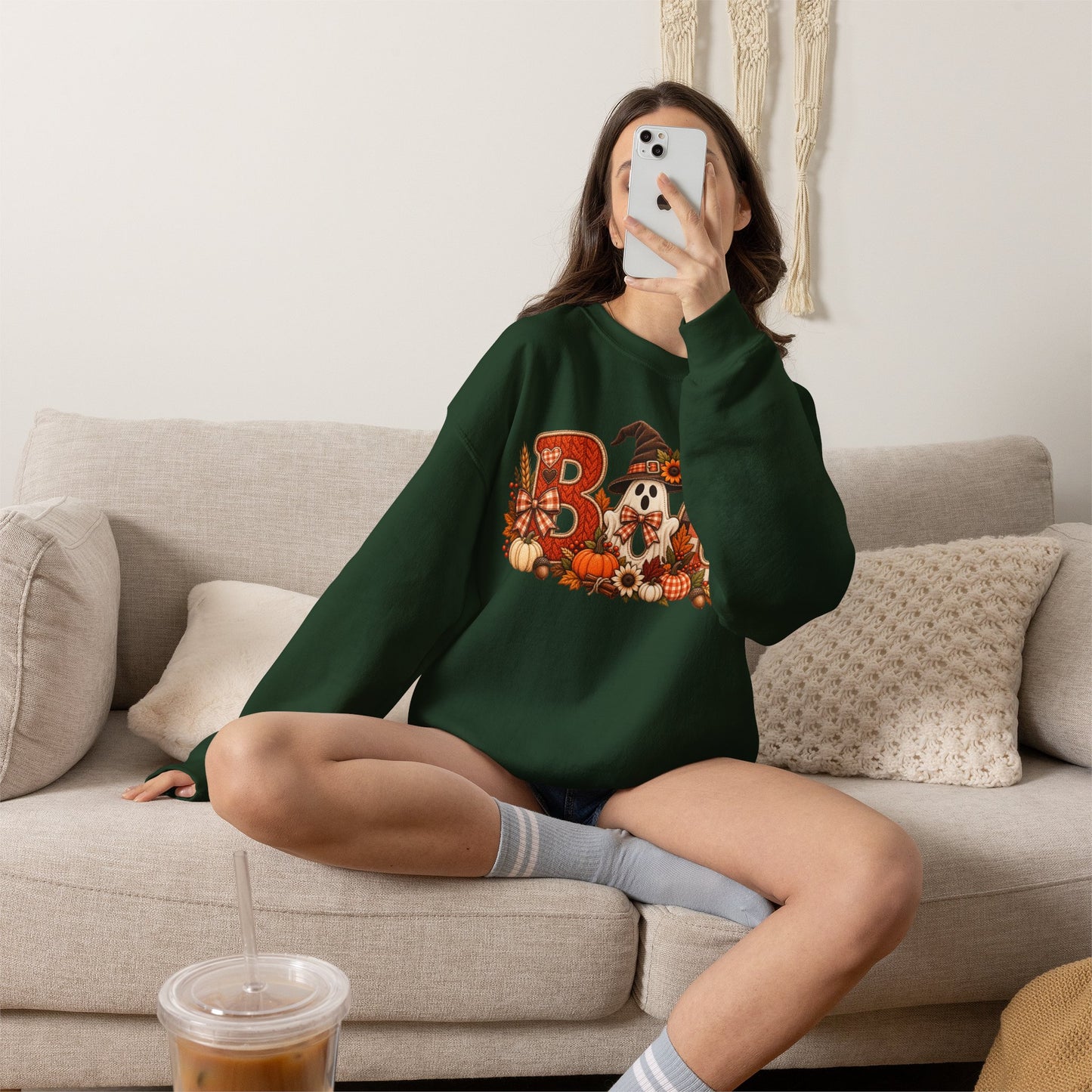 Halloween 'Boo' Crewneck Sweatshirt — Cute Autumn Ghost Pumpkin Design