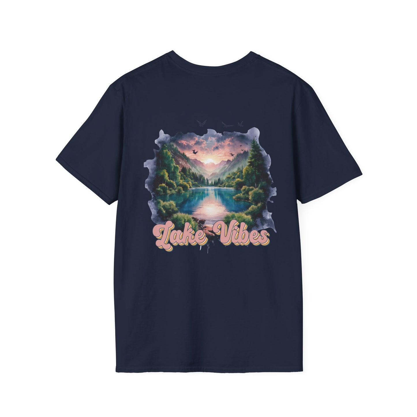 Lake Vibes T-Shirt — Pastel Scenic Watercolor Lake Tee