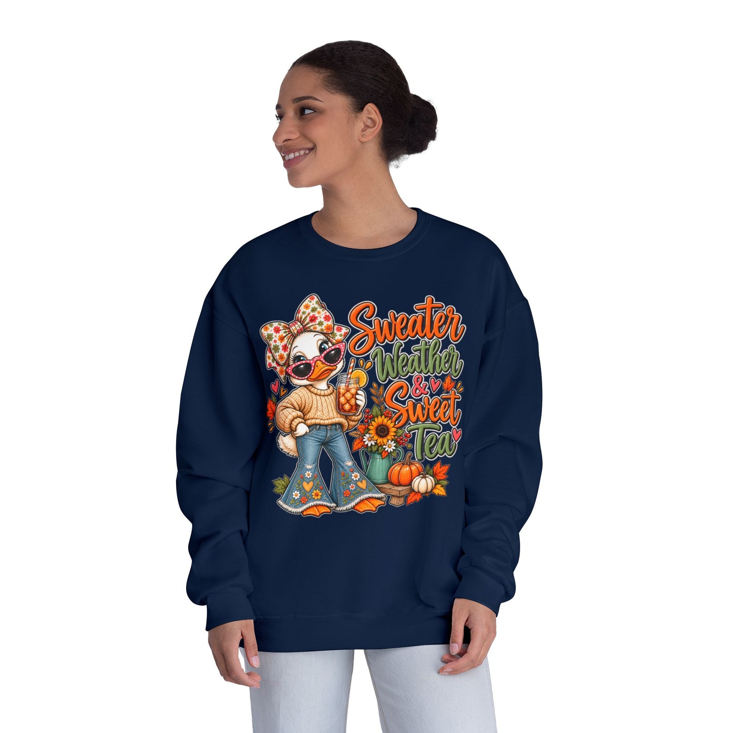 Fall Sweater Weather Crewneck Sweatshirt – Cute Pumpkin & Sunflower Graphic