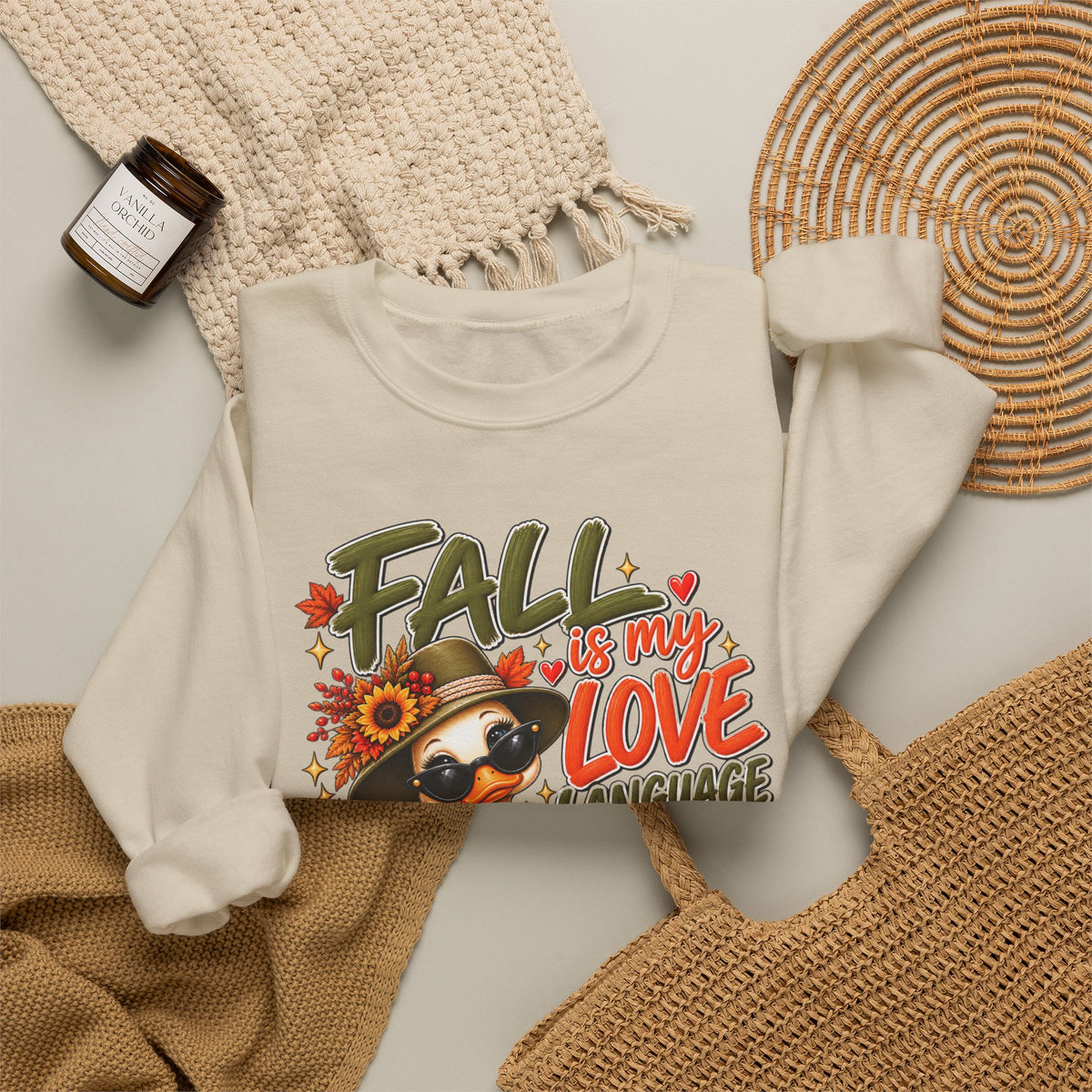 Fall Is My Love Language Sweatshirt — Cute Duck & Pumpkin Autumn Crewneck
