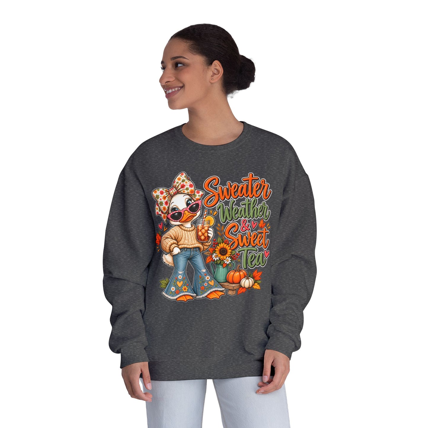 Fall Sweater Weather Crewneck Sweatshirt – Cute Pumpkin & Sunflower Graphic