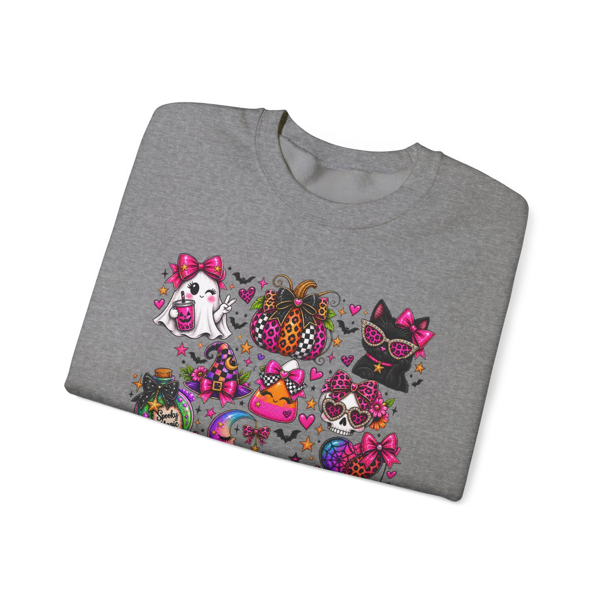 Halloween Cat & Pumpkin Crewneck Sweatshirt — Colorful Spooky Cute Design
