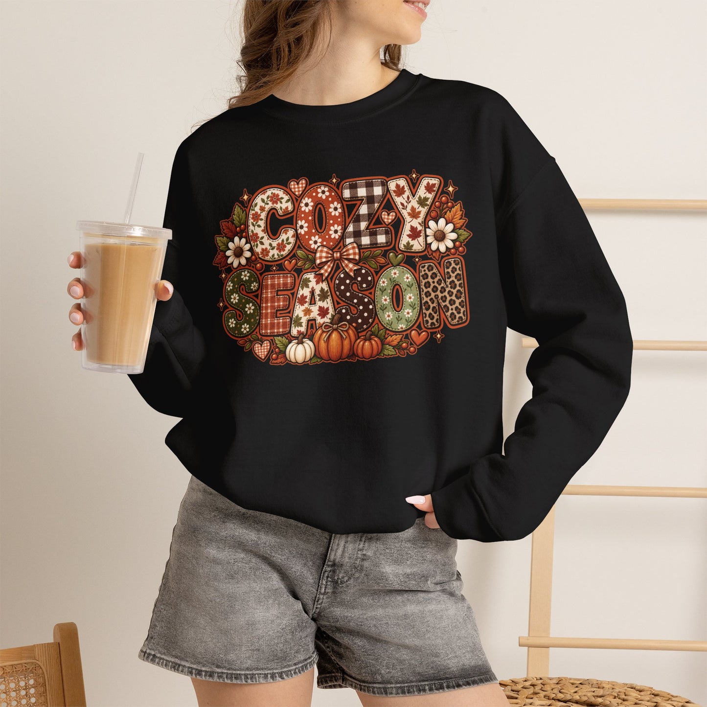 Cozy Fall Lettering sweatshirt | Autumn Pumpkin Leaves Crewneck
