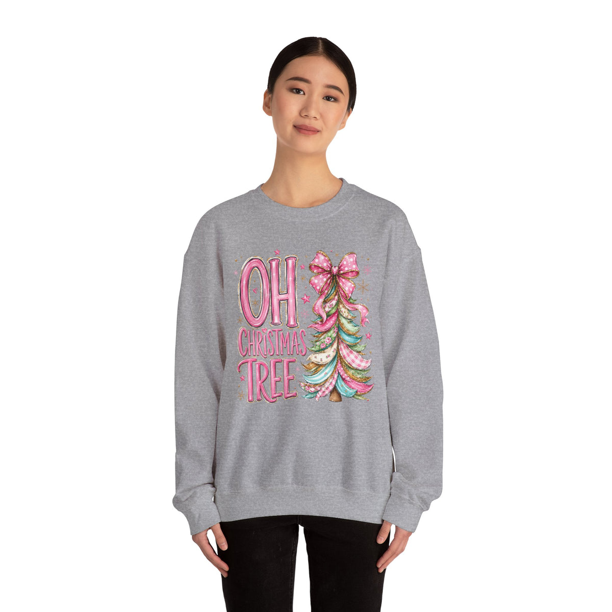 Oh Christmas Tree Sweatshirt | Pink Bow Christmas Crewneck for Women | Girly Holiday Graphic Sweatshirt