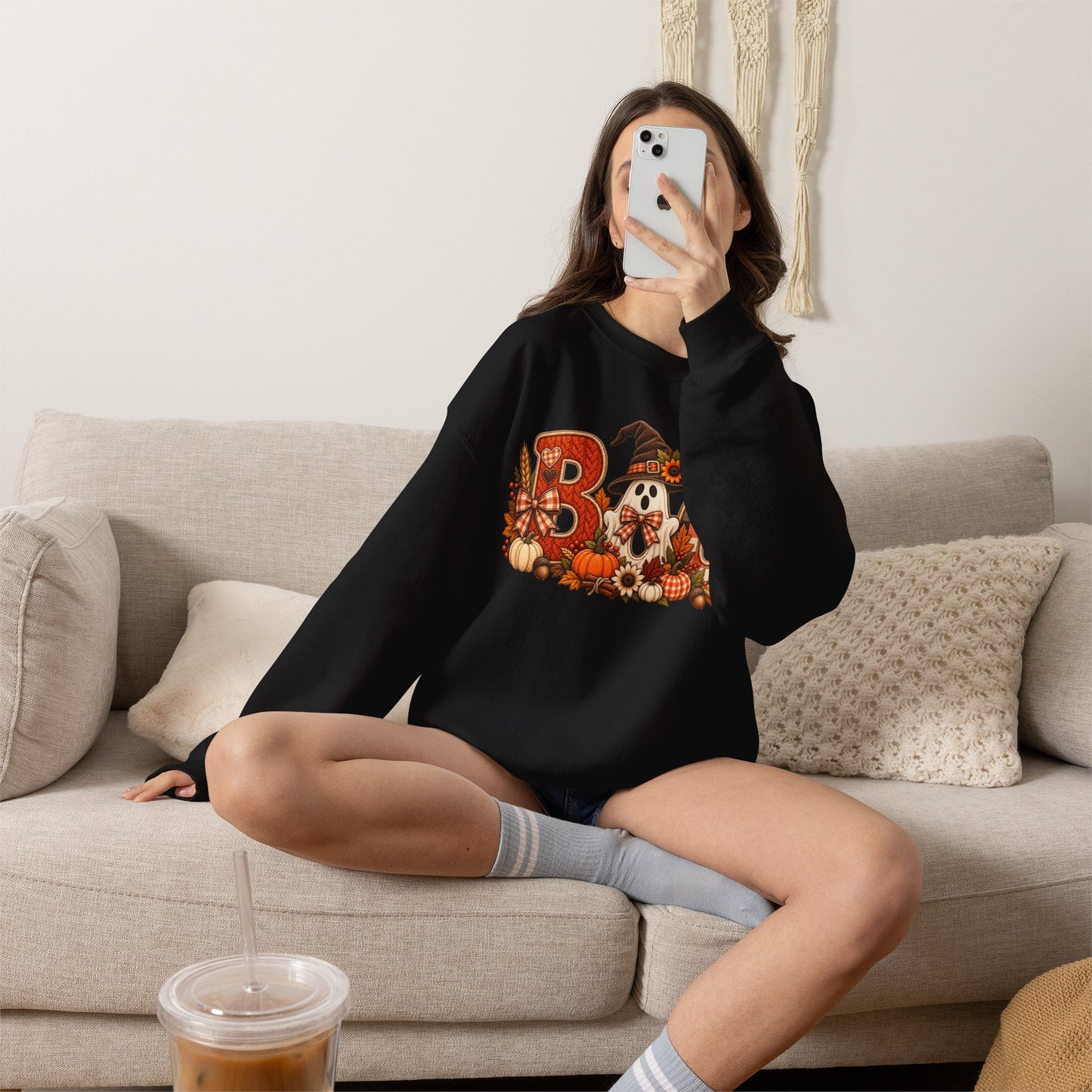 Halloween 'Boo' Crewneck Sweatshirt — Cute Autumn Ghost Pumpkin Design