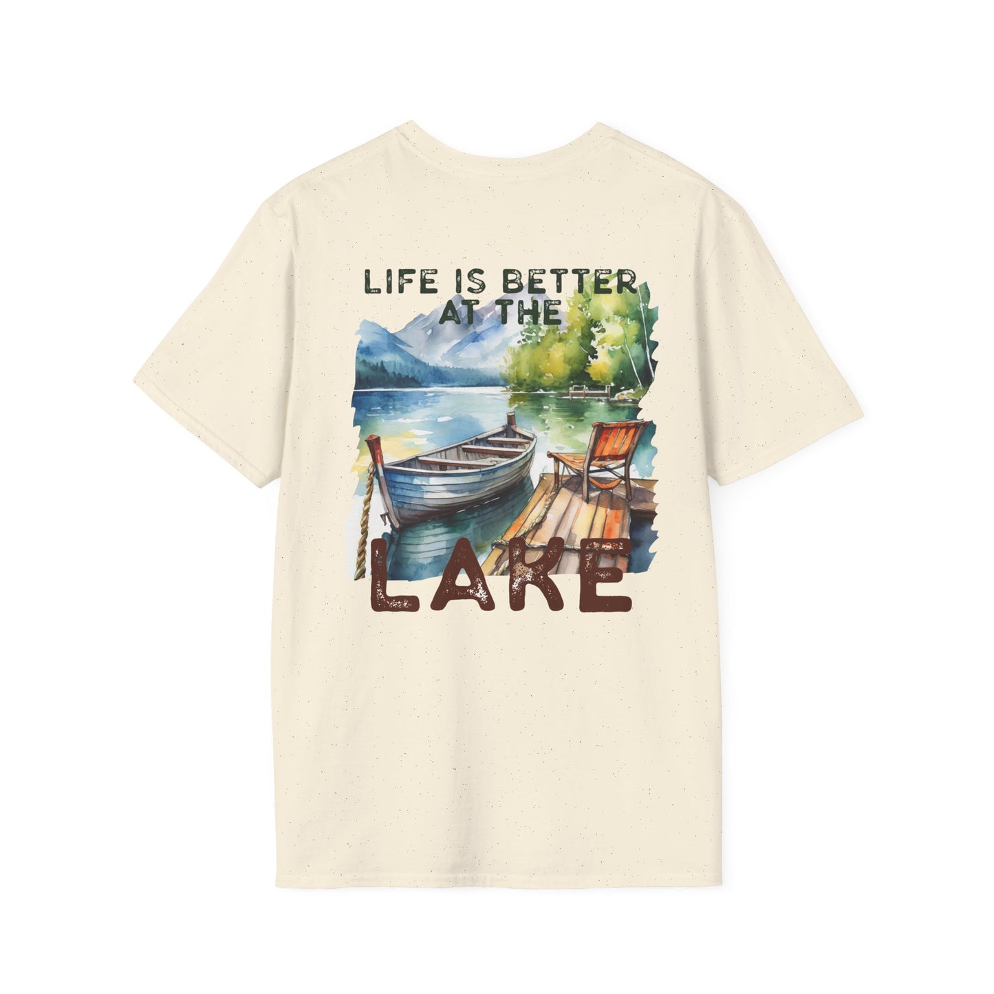 Lake Life T-Shirt — "Life Is Better at the Lake" Boat, Dock & Rocking Chair Design