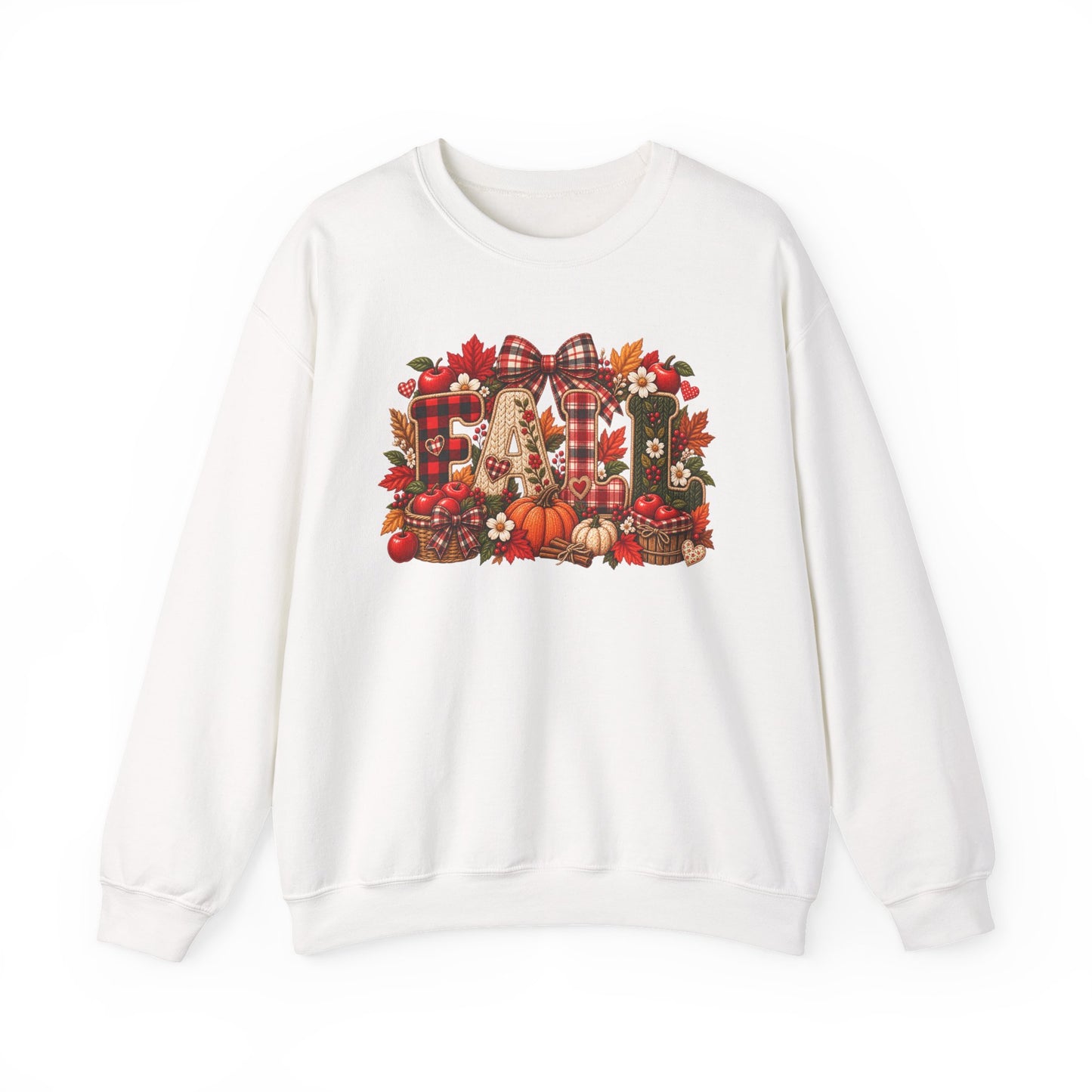 Fall Farmhouse Crewneck Sweatshirt — Pumpkin, Plaid & Autumn Decor Graphic