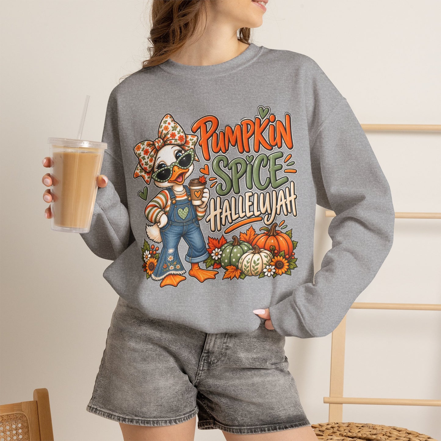 Pumpkin Spice Hallelujah Sweatshirt — Cute Fall Duck Graphic